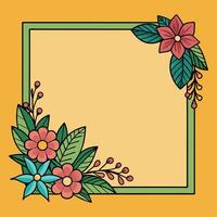 a square frame with flowers and leaves on a yellow background vector