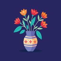 Nice Vase with flowers, simple and clean design illustration On a White Background vector