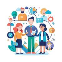 work with a variety of partners flat minimalistic illustration vector