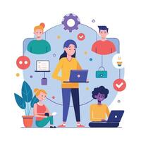work with a variety of partners flat minimalistic illustration vector