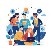 work with a variety of partners flat minimalistic illustration vector