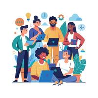 work with a variety of partners flat minimalistic illustration vector