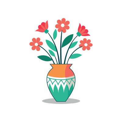 Nice Vase with flowers, simple and clean design illustration On a White Background