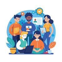 work with a variety of partners flat minimalistic illustration vector