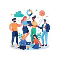work with a variety of partners flat minimalistic illustration vector