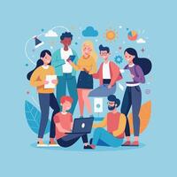 work with a variety of partners flat minimalistic illustration vector