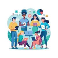 work with a variety of partners flat minimalistic illustration vector