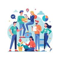 work with a variety of partners flat minimalistic illustration vector