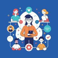 work with a variety of partners flat minimalistic illustration vector