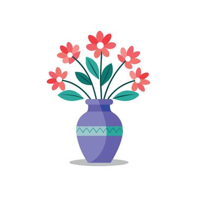 Nice Vase with flowers, simple and clean design illustration On a White Background