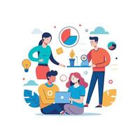 work with a variety of partners flat minimalistic illustration vector