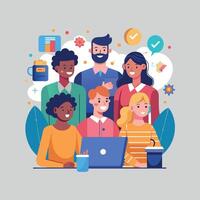 work with a variety of partners flat minimalistic illustration vector