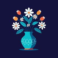 Nice Vase with flowers, simple and clean design illustration On a White Background vector