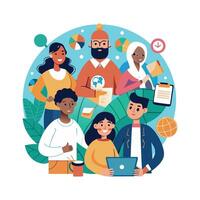 work with a variety of partners flat minimalistic illustration vector
