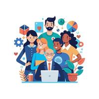 work with a variety of partners flat minimalistic illustration vector