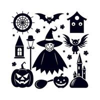 Halloween silhouettes set Clipart illustration On a White Background vector
