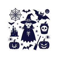 Halloween silhouettes set Clipart illustration On a White Background vector