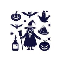 Halloween silhouettes set Clipart illustration On a White Background vector