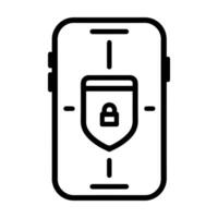 Mobile Protection icon or modern line symbol. line art and icon design with bold outline. Black and white Pixel Perfect minimalistic symbol isolated white background.Silhouette simple thin sign vector