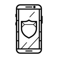 Mobile Protection icon or modern line symbol. line art and icon design with bold outline. Black and white Pixel Perfect minimalistic symbol isolated white background.Silhouette simple thin sign vector