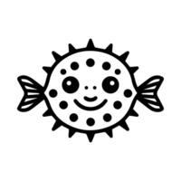 Puffer Fish icon or modern line symbol. line art and icon design with bold outline. Black and white Pixel Perfect minimalistic symbol isolated white background. Silhouette simple thin sign vector