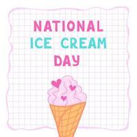 National Ice Cream Day. A waffle cone with ice cream. Illustration for backgrounds, covers and packaging. Image can be used for greeting card, poster and sticker. Isolated on white background. vector