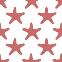 Underwater seamless pattern with starfish silhouette illustration in pink color. Sea star sketch, seashell drawing. Summer beach seaside print for background, textile, fabric, wrapping paper vector