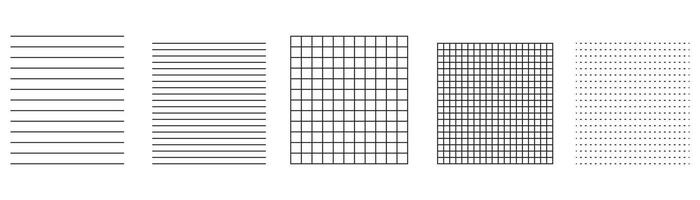 mockup of blank pages of a notebook, Lines paper page isolated, dots and cells notebook pattern, technical blank, grid banner set, quare graph project texture, mockup , school checkered sheet backdrop vector