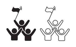 Team Success Victory Group Flag icon feel or outline, representing teamwork and the achievement of a common goal. vector
