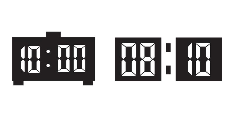 Digital clock icon set with glyph style. digital clock alarm electronic icon on white background,