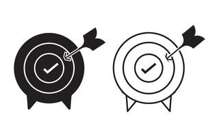 target glyph icons set. Goal symbol collection. Simple target with arrow. Hitting the bullseye icon line and flat style vector
