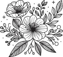 Spring of pansy flower illustration hand-drawn botanical leaf buds isolated on white, spring flower and ink art style, botanical garden element, spring flower coloring pages vector