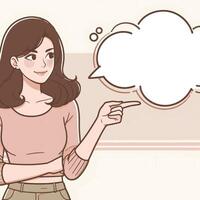 Young Woman Pointing Empty Space Pose Hand Drawn Sketch Flat Design Silhouette vector