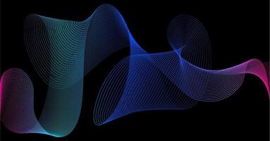Abstract colorful wave lines on black background, concept of movement. illustration vector