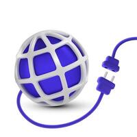 Internet connection disconnect. Global connectivity concept with 3D globe wireframe icon and unplugged power plug illustration vector