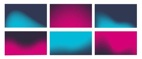 Halftone pattern wave background. Wavy duotone gradients, dynamic 16x9 backdrop isolated collection vector