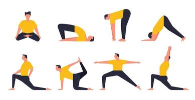 Man characters practicing pilates or yoga session vector