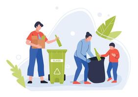 People separating garbage to safe environment and clean up vector