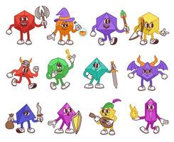 Board game dice mascot characters. Fantasy game themed geometric shapes playing dices for table games isolated illustration set vector