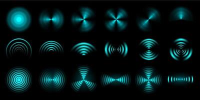 Wireless signal waves. Futuristic sound wave, digital beam and radial waveforms isolated overlay set vector