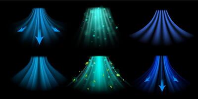 Dynamic airflow overlay. Fresh air circulation for air purification, ventilation or conditioning visualization. Breeze illustration set vector