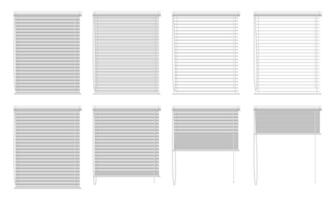 Window blinds open animation. Stages of Venetian blinds opening and closing, horizontal slat blinds options for window decor. Isolated illustration set. vector