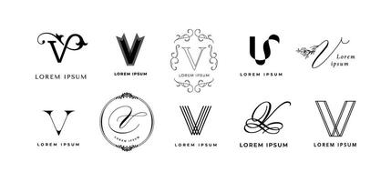 Creative V emblem. Letter v monogram vintage and modern branding template. Business name initial icon set vector