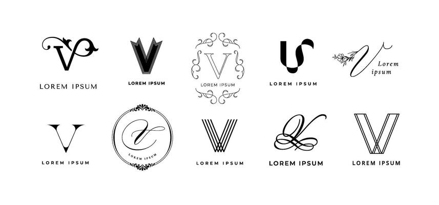 Creative V emblem. Letter v monogram vintage and modern branding template. Business name initial icon set