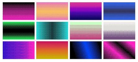 Dithering pixel art pattern backgrounds. Retro bitmap gradients, pixelated color transitions and digital backdrops set vector