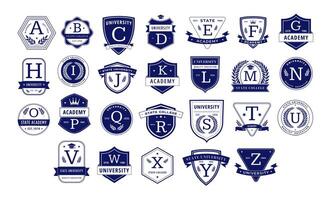 Education monogram. Alphabetical elegant academic crests, letter badge template for university, college or academy team isolated set vector
