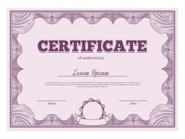 Guilloche certificate. Authenticity secure document with geometric lines pattern frame, official diploma template vector