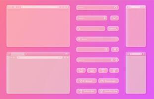 Transparent internet browser window. User interface elements, search bars and action buttons UI template set vector