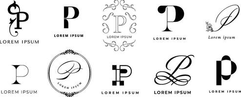Creative P emblem. Premium letter p monogram branding template. Business name initial icon set vector