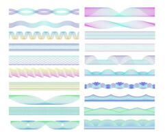 Seamless guilloche dividers. Colorful wave patterns and spirograph lines decorative elements set vector